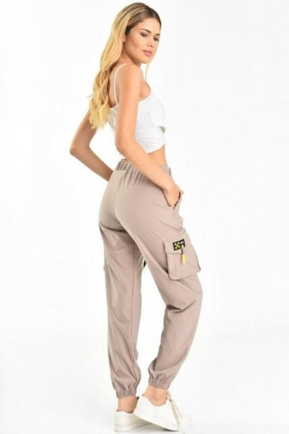 Belden Lastikli Yandan Cepli Taş Kadın Kargo Pantolon - 2