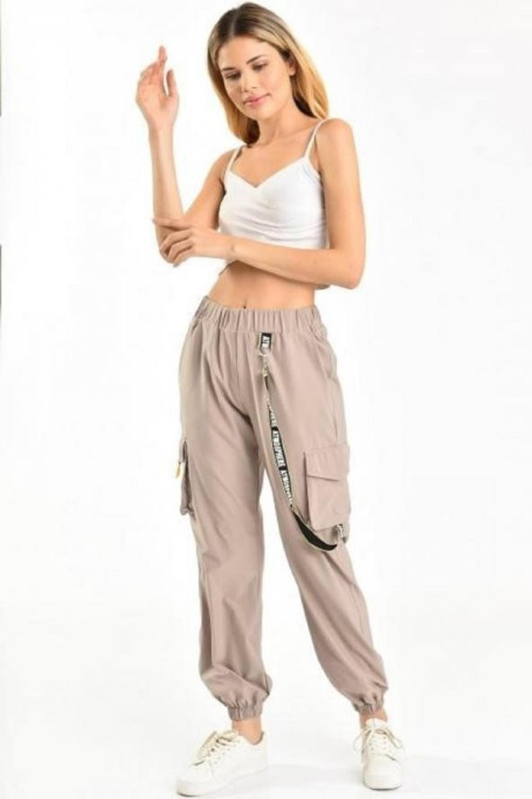 Belden Lastikli Yandan Cepli Taş Kadın Kargo Pantolon - 3