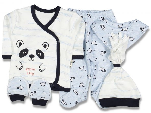Panda desenli 5li set bebek hastane çıkışı