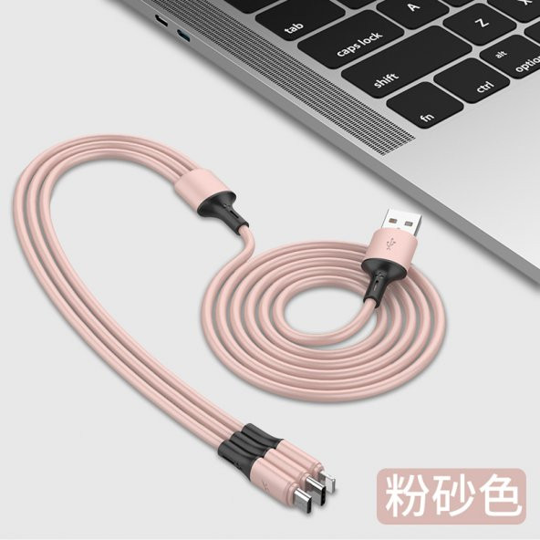 Mars 1.2 Metre Pembe 3 Uçlu (Micro USB Type-C Iphone) Şarj Kablosu - 2