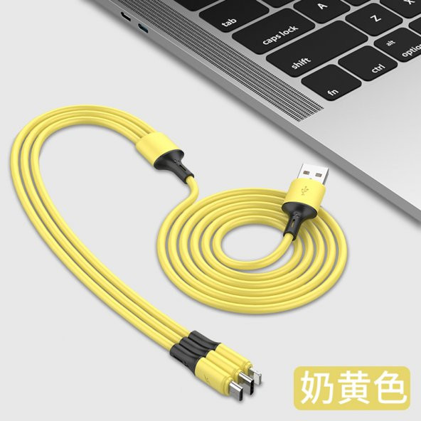 Mars 1.2 Metre Sarı 3 Uçlu (Micro USB Type-C Iphone) Şarj Kablosu - 2