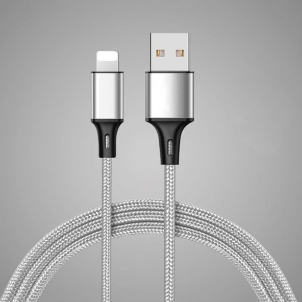 Mars 2 Metre Gri iPhone Lightning 2.4A Naylon Örgü Şarj ve Data Kablosu