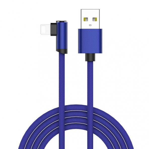 XKS 1.2 Metre 90 Derece iPhone Lightning 2.4 Amper Lacivert Hızlı Şarj ve Data Kablosu