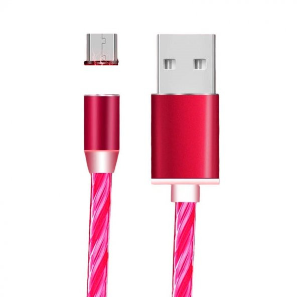 Mars 1 Metre Kırmızı LED Akışlı Manyetik Iphone Lightning 2.4A Şarj Kablosu - 3