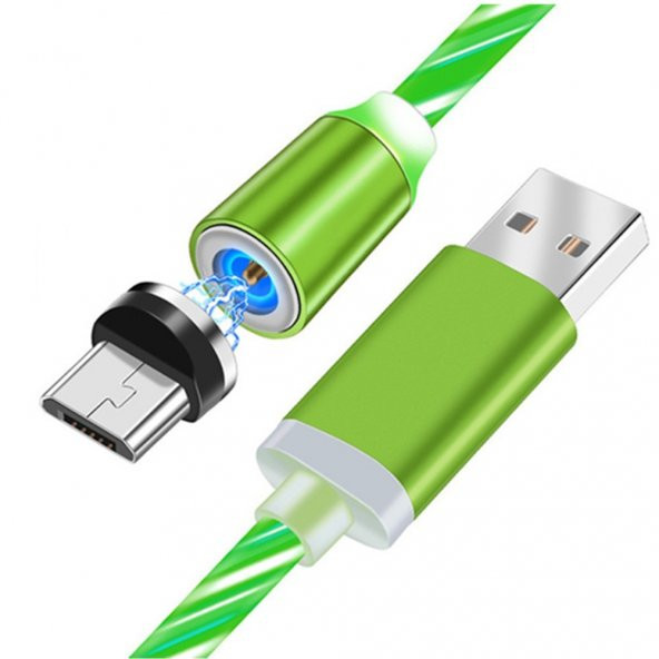 Mars 1 Metre Yeşil LED Akışlı Manyetik Iphone Lightning 2.4A Şarj Kablosu - 3