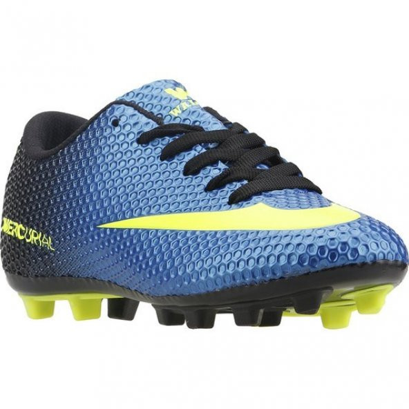 Erkek Mavi Sarı Desen Krampon Futbol Ayakkabısı HS471MG