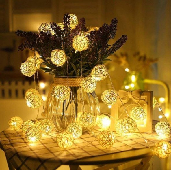 Dekoratif 2 Metre Bambu Hasır Led Işıklı Aydınlatma Toplar 10lu