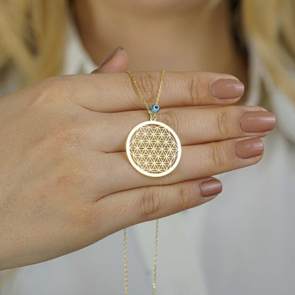 Yaşam Çiçeği Nazarlı Bayan Gümüş Kolye ürün görseli