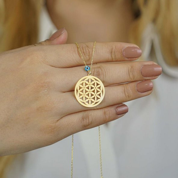 Yaşam Çiçeği Nazarlı Bayan Gümüş Kolye ürün görseli