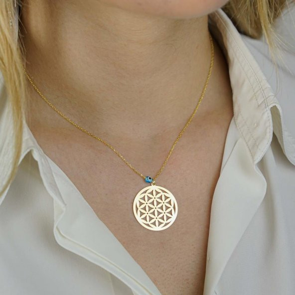 Yaşam Çiçeği Nazarlı Bayan Gümüş Kolye - Resim 2