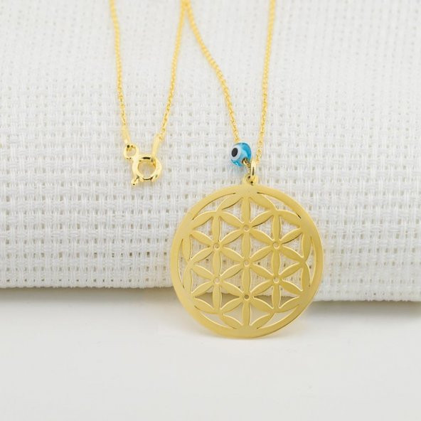 Yaşam Çiçeği Nazarlı Bayan Gümüş Kolye - Resim 3