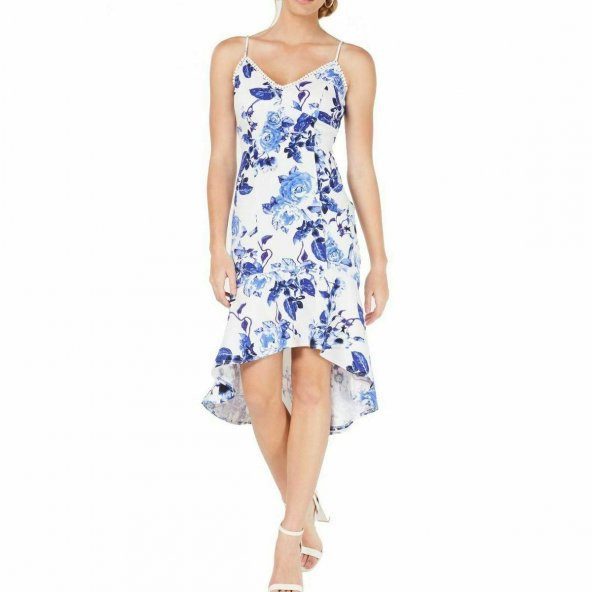 Jump Apparel Bayan Beyaz Çiçek Desenli Fırfırlı Elbise