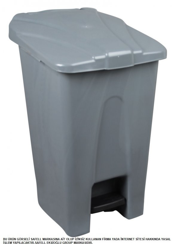 Safell Plastik Köşeli Pedallı Çöp Kovası 70 Lt - Tekerlekli - Pedallı Çöp Konteyneri - Gri