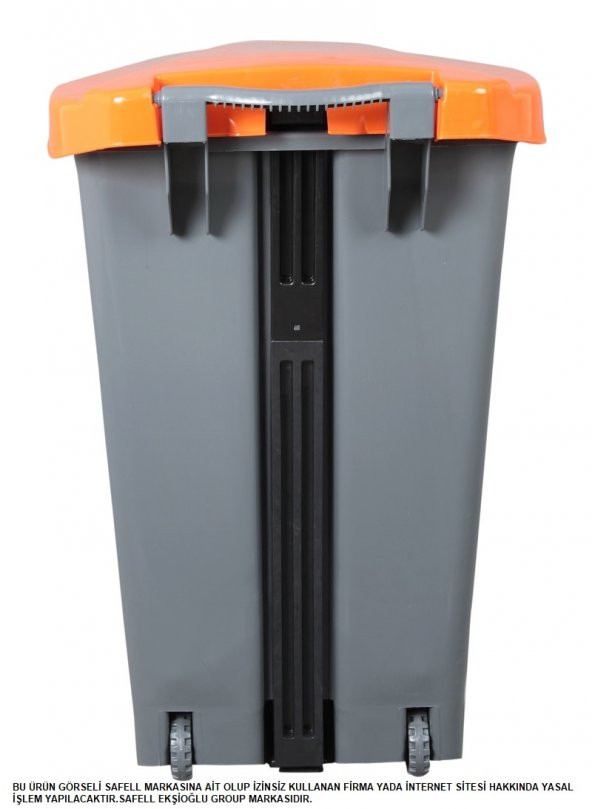 Safell Plastik Köşeli Pedallı Çöp Kovası 70 Lt - Tekerlekli - Pedallı Çöp Konteyneri - Gri Mavi - 2