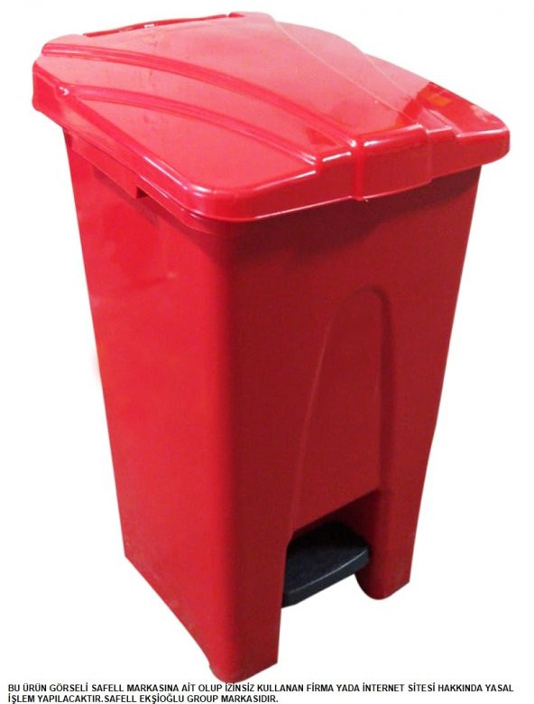 Safell Plastik Köşeli Pedallı Çöp Kovası 70 Lt - Tekerlekli - Pedallı Çöp Konteyneri - Kırmızı