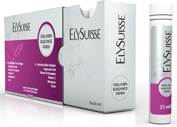 Elysuisse Collagen Elegance 10000mg Hidrolize Balık Kolajeni Hyaluronik  Asit Likid 25ml | 15 Shot - 1