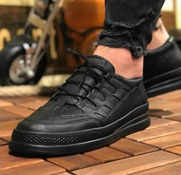 Yeni Sezon Erkek Tarz Casual Sneaker Günlük Spor Rahat Ayakkabı -Siyah-Siyah
