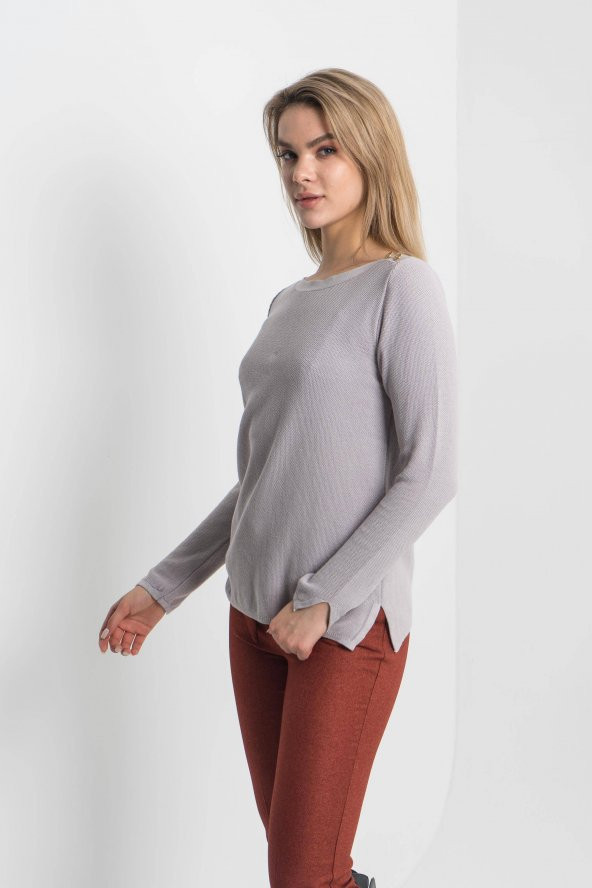 Kadın GRI KAYIK YAKA  PİKE ÖRGÜ TRİKO 21K47563-06 3 - 3