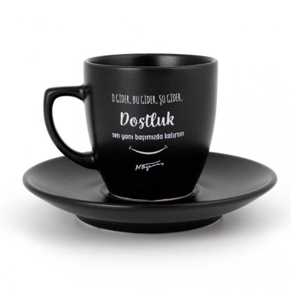 Dostluk Baskılı Siyah Kahve Fincanı