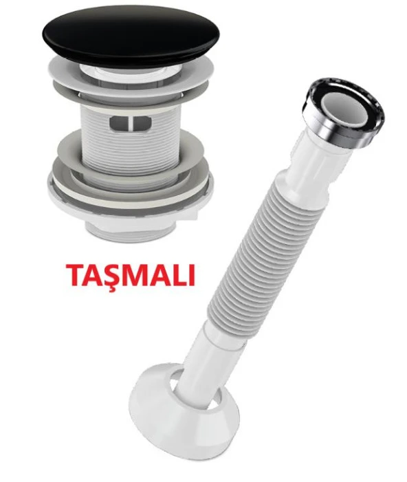 Lavabo Sifonu Clik-Clack Pup-Up Siyah Seramik Kafa Taşmalı