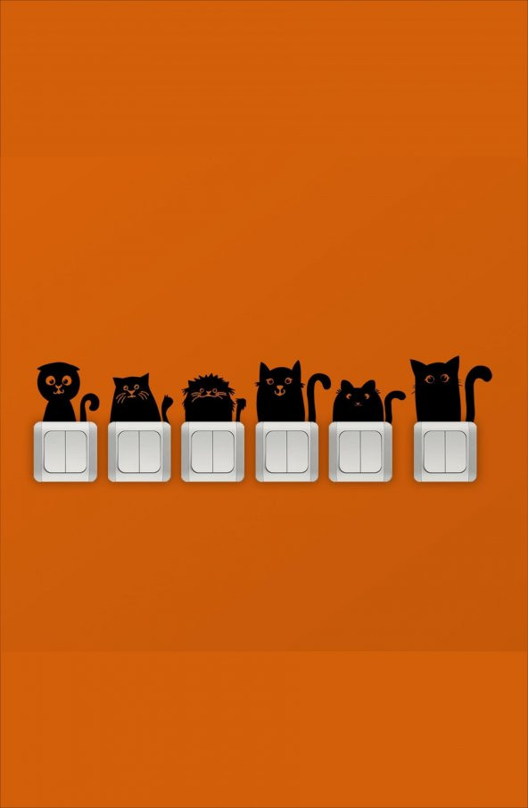 Sevimli Kediler Priz Sticker - Kedi Sticker