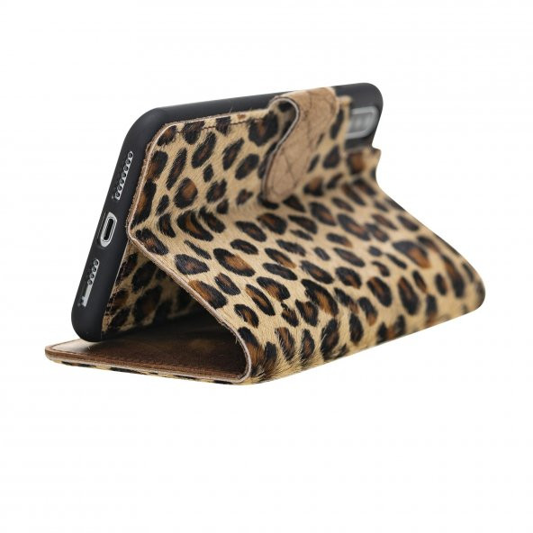 Bouletta Apple iPhone X-XS Uyumlu Deri Cüzdanlı Kılıf Leopar - 5
