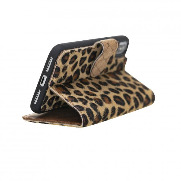 Bouletta Apple iPhone XS Max Uyumlu Deri Cüzdanlı Kılıf  Leopar - 4
