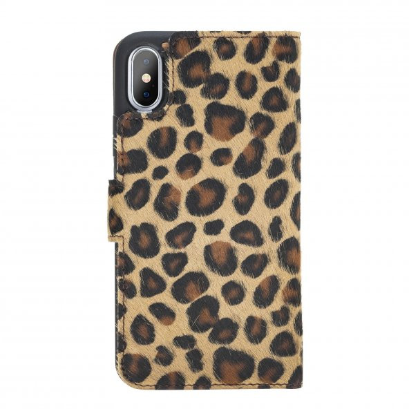 Bouletta Apple iPhone XS Max Uyumlu Deri Cüzdanlı Kılıf  Leopar - 5