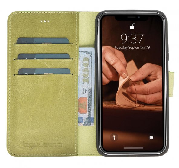 Bouletta Apple iPhone X-XS Uyumlu Deri Cüzdanlı Kılıf CZ09 Açık Yeşil - 2