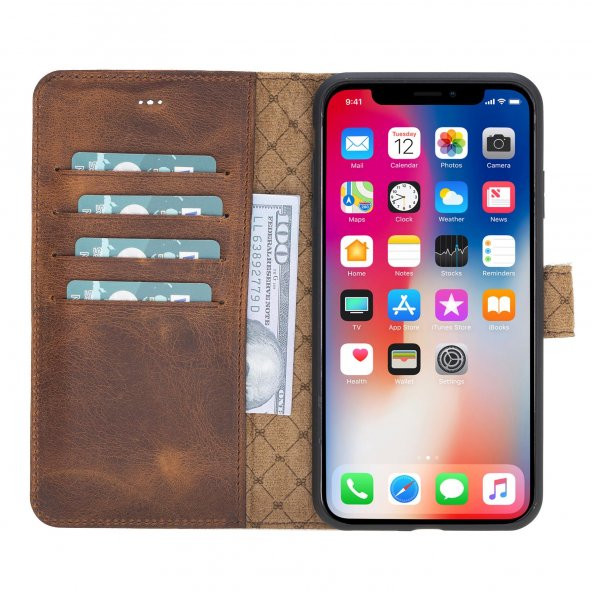 Bouletta Apple iPhone X-XS Uyumlu Deri Cüzdanlı Kılıf Leopar - 2
