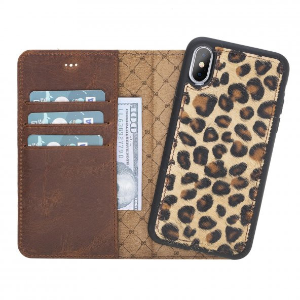 Bouletta Apple iPhone XS Max Uyumlu Deri Cüzdanlı Kılıf  Leopar - 1