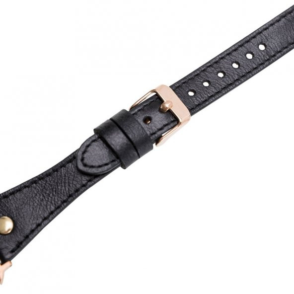 Bouletta Apple Watch Deri Kordon 42-44mm Slim Çift Tur Gold Trok RST1 Siyah - 5