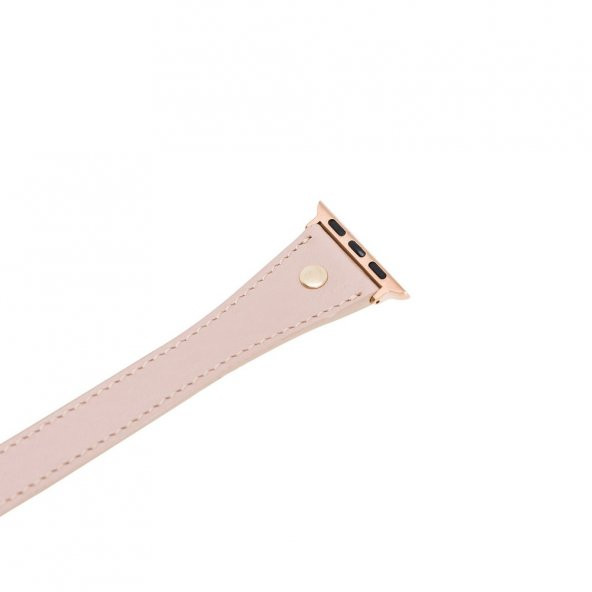 Bouletta Apple Watch Uyumlu Deri Kordon 42-44-45mm Slim Double Tour GT NU1 Pembe - 5