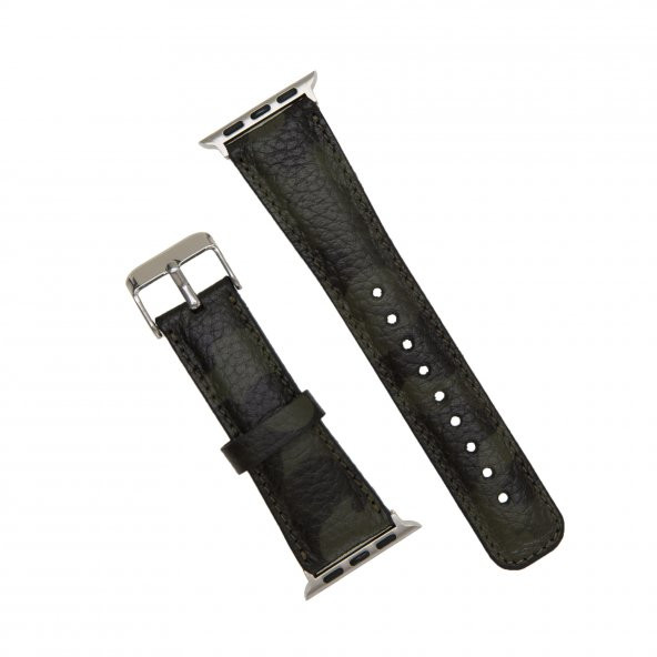 Bouletta Apple Watch Uyumlu Deri Kordon 42-44-45mm Kamuflaj Yeşil - 4