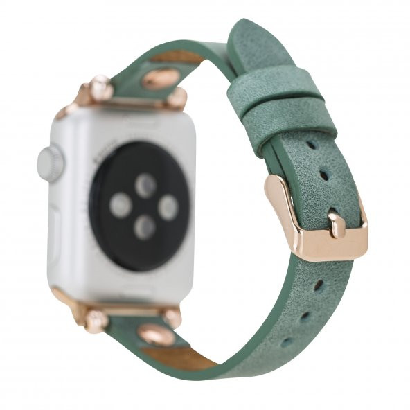 Bouletta Apple Watch Uyumlu Deri Kordon 42-44-45mm Ferro RT CZ12 Mint Yeşili