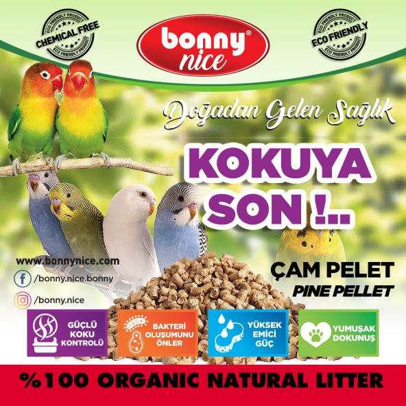 Bonny Nice Doğal Çam Pelet Evcil Kuş Altlığı 10 kg 17 l - 5