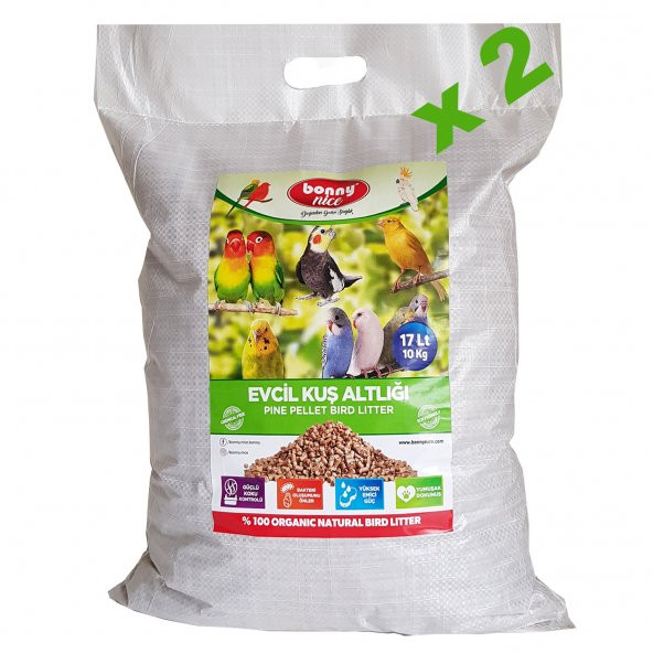 Bonny Nice Doğal Çam Pelet Evcil Kuş Altlığı 10 kg 17 l x 2 Paket