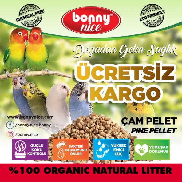 Bonny Nice Doğal Çam Pelet Evcil Kuş Altlığı 10 kg 17 l x 2 Paket - 6