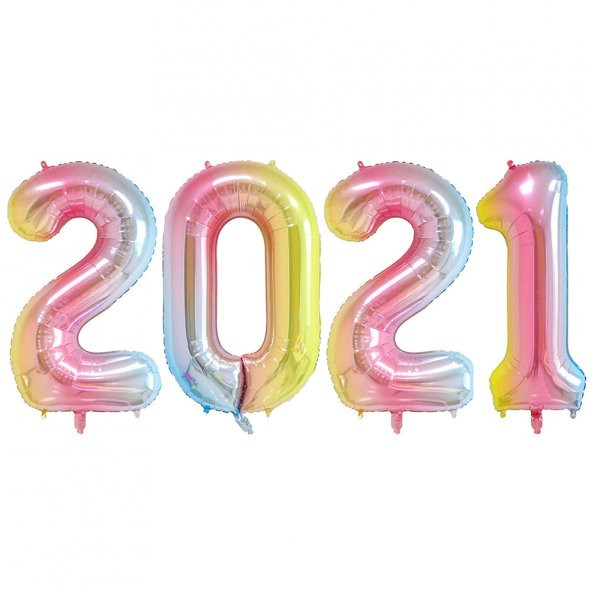 2021 Yılbaşı Rengarenk Folyo Balon Set 100 cm