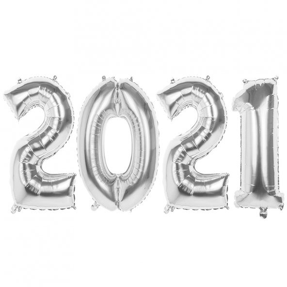2021 Yılbaşı Gümüş Folyo Balon Set 100 cm