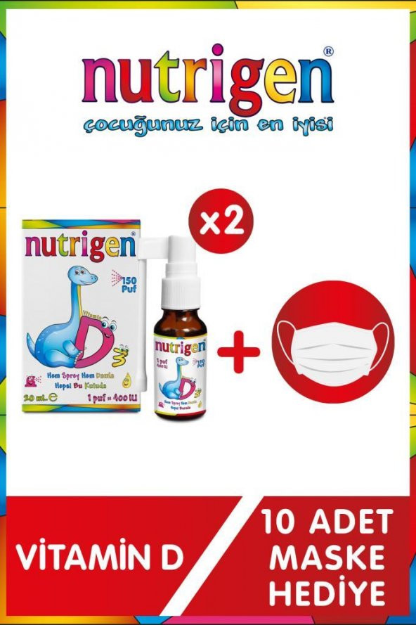 Nutrigen Vitamin D3 400 IU 20 ml Damla/Sprey 150 Puf x2 - Maske Hediyeli