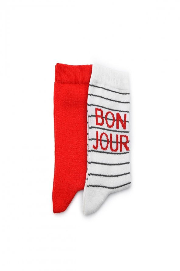 2'li Kadın Bonjour Yazılı Asortili Çorap 1010-B2