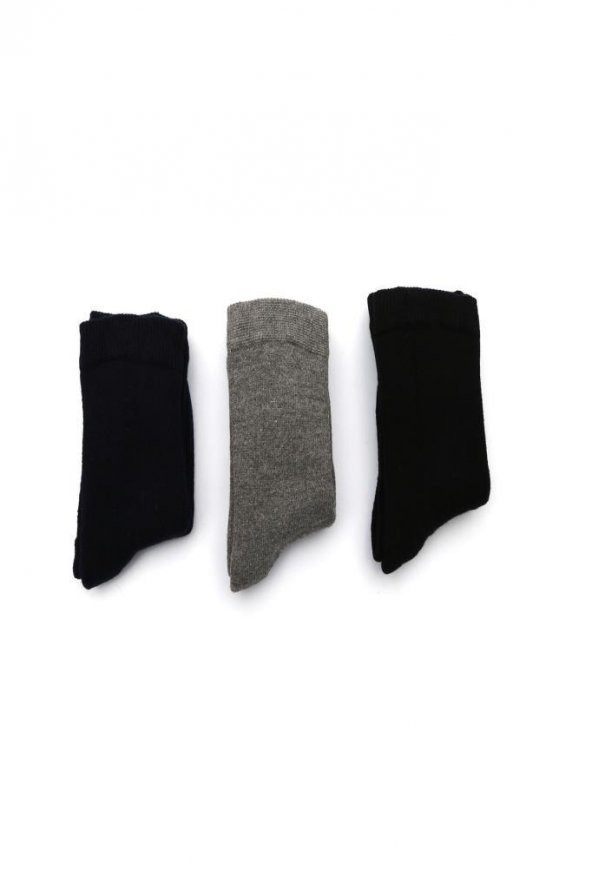 3lü Erkek Çocuk Düz Kalın Renk Asortili Çorap 2447-B3 - 5