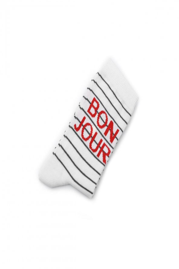 2'li Kadın Bonjour Yazılı Asortili Çorap 1010-B2 - 2