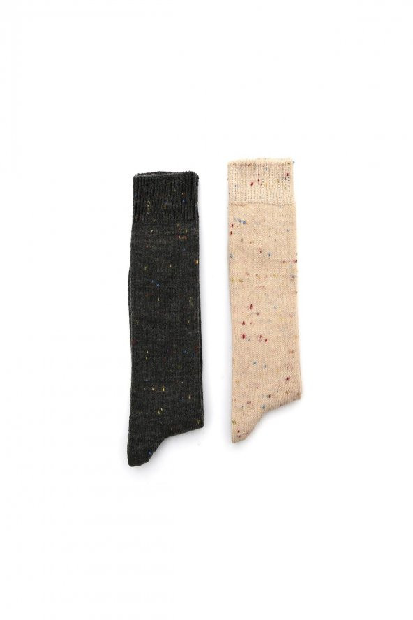 2li Kadın Yün Nopeli Asortili Çorap 6134-B2