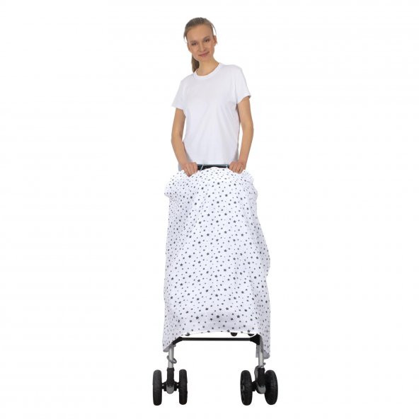 IŞŞIL Sevi Bebe Müslin Bebek Arabası Örtüsü ART-42 Gri Yıldız - 2