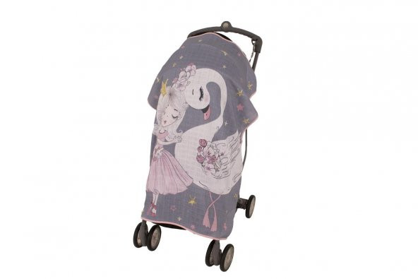 IŞŞIL Sevi Bebe Pano Baskılı Müslin Bebek Arabası Örtüsü ART-315 Kuğu - 3