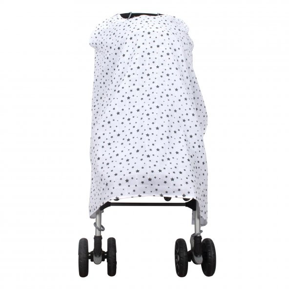 IŞŞIL Sevi Bebe Müslin Bebek Arabası Örtüsü ART-42 Gri Yıldız - 3