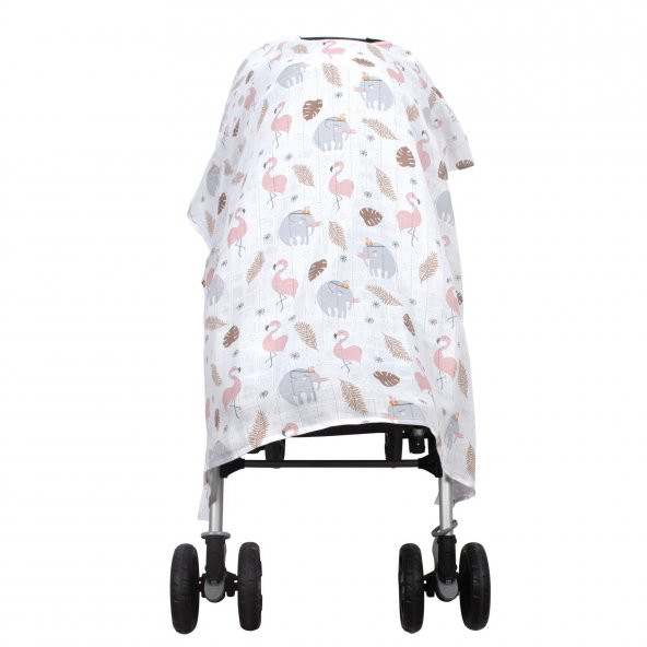 IŞŞIL Sevi Bebe Müslin Bebek Arabası Örtüsü ART-42 Flamingo - 3