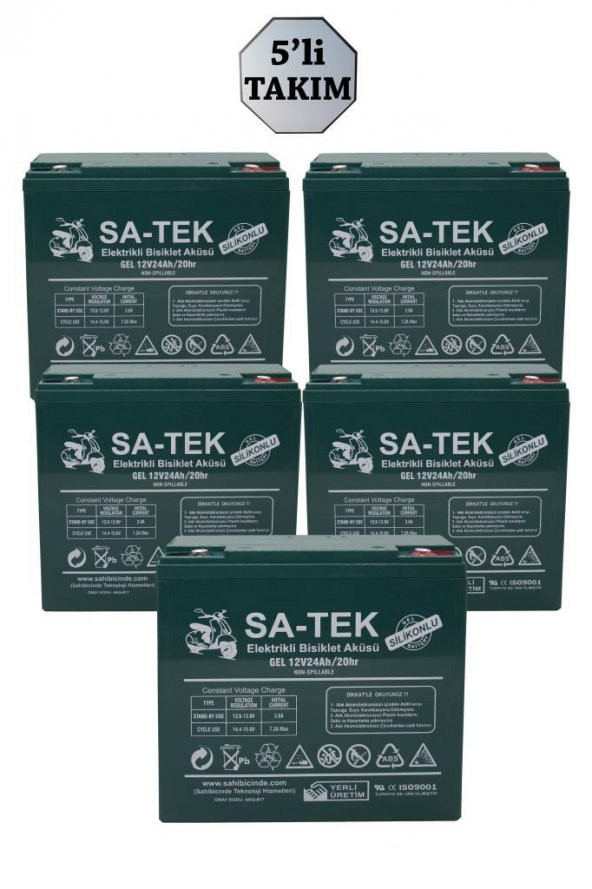 SA-TEK 5li SET 12V 24 AH AKÜ ELEKTRİKLİ MOTORSİKLET AKÜSÜ JEL AKÜ 2023  ÜRETİM - 1